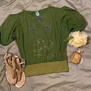 Cute Green cold shoulder top